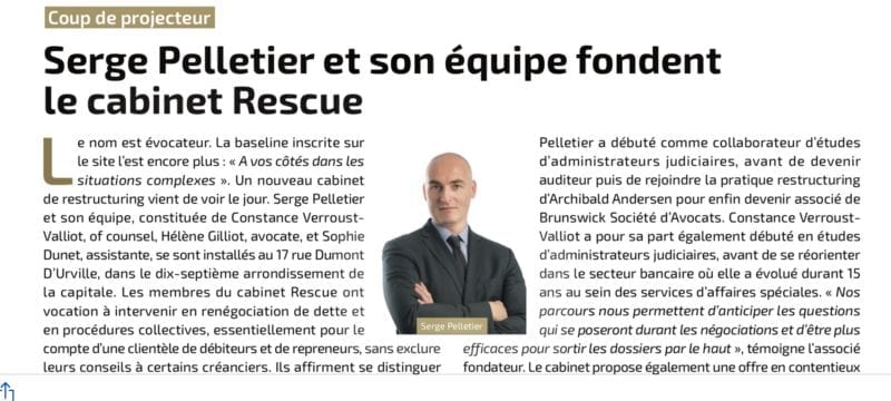 Coup de projecteur sur la création de Rescue dans la LJA du 18 janvier 2019